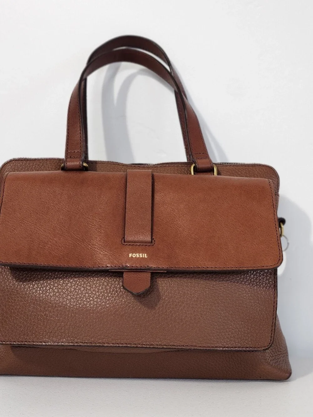 Fossil Chestnut Brown Leather Top-Handle Briefcase